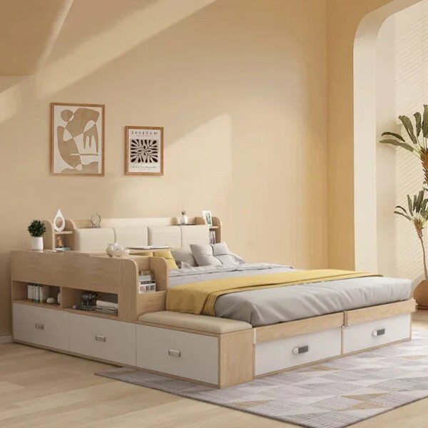 S19c9bf50e05d4db884e62804b416e29cV Hidden Compartment Lift-Up Storage Bookshelf Platform Bed