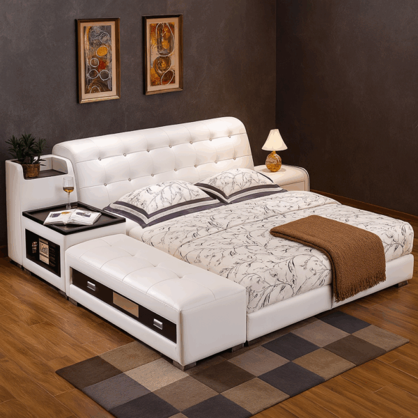 Space Pop Storage Built-in Ottoman Leather Bed