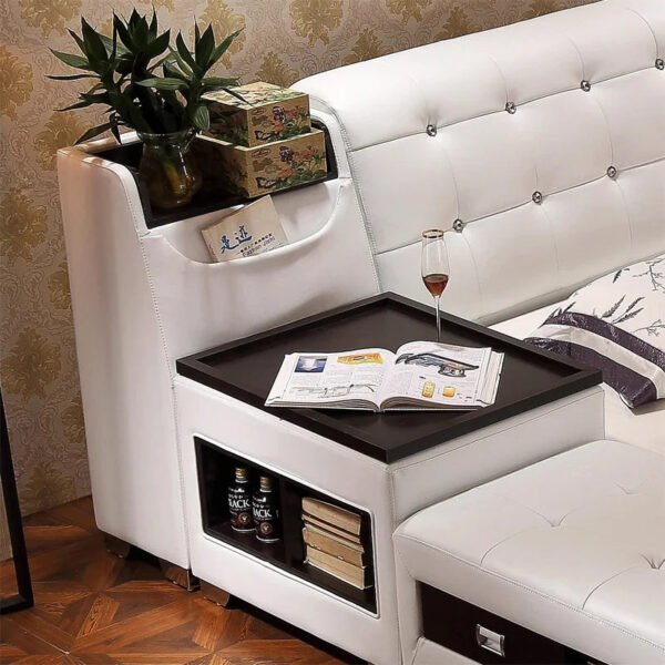 Space Pop Storage Built-in Ottoman Leather Bed